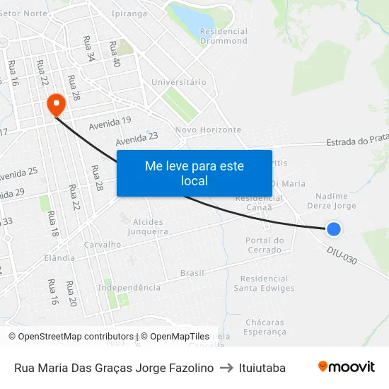 Rua Maria Das Graças Jorge Fazolino to Ituiutaba map