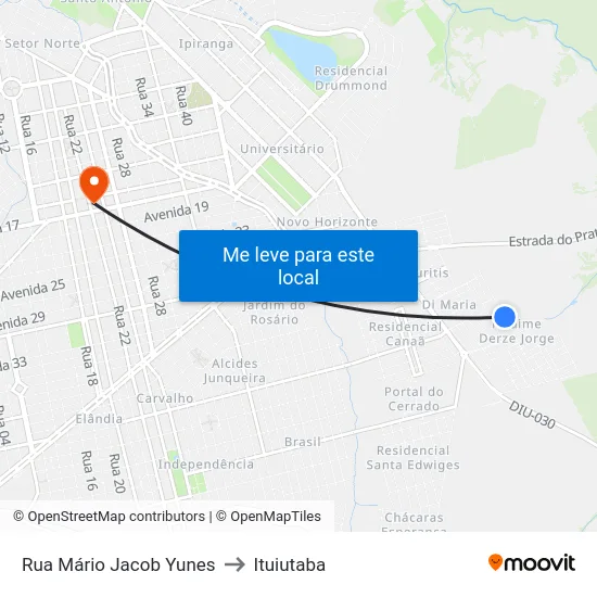 Rua Mário Jacob Yunes to Ituiutaba map