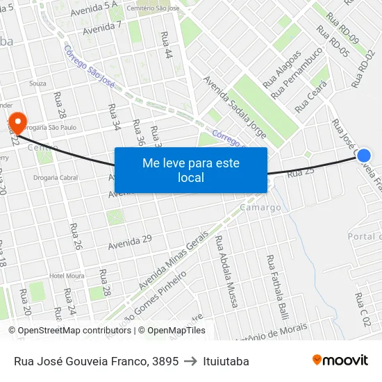 Rua José Gouveia Franco, 3895 to Ituiutaba map