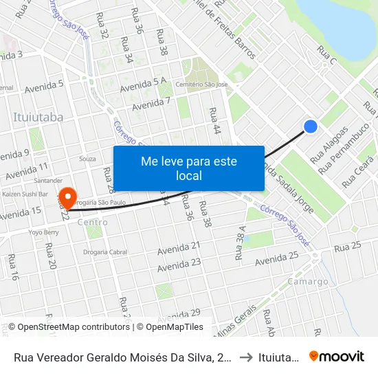Rua Vereador Geraldo Moisés Da Silva, 284 to Ituiutaba map