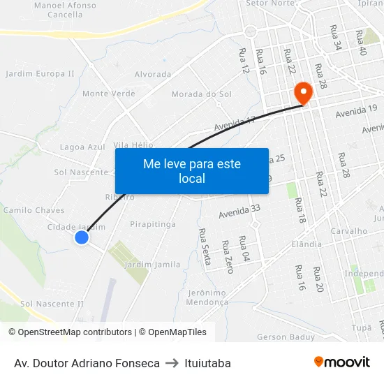 Av. Doutor Adriano Fonseca to Ituiutaba map