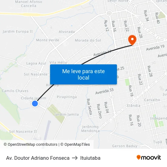Av. Doutor Adriano Fonseca to Ituiutaba map