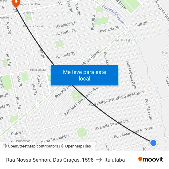 Rua Nossa Senhora Das Graças, 1598 to Ituiutaba map