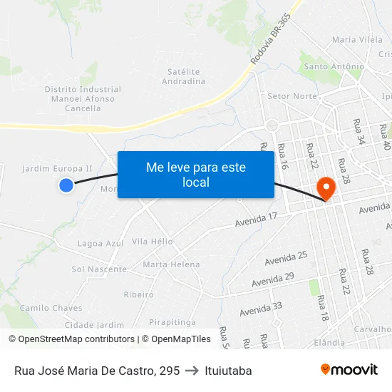 Rua José Maria De Castro, 295 to Ituiutaba map