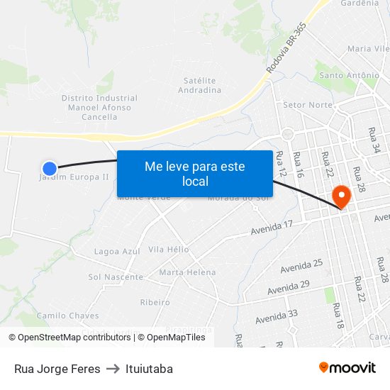 Rua Jorge Feres to Ituiutaba map