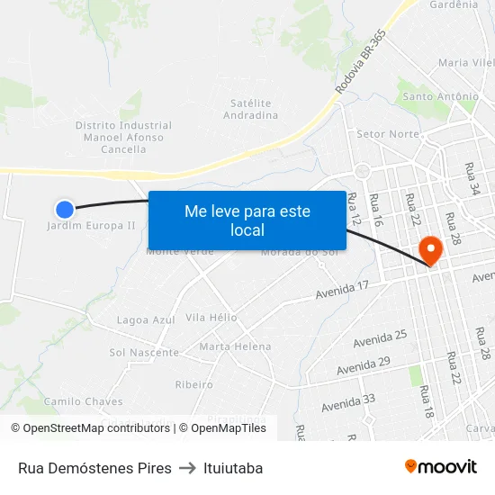 Rua Demóstenes Pires to Ituiutaba map