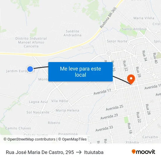 Rua José Maria De Castro, 295 to Ituiutaba map