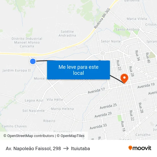 Av. Napoleão Faissol, 298 to Ituiutaba map