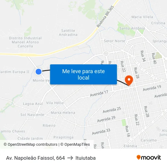 Av. Napoleão Faissol, 664 to Ituiutaba map