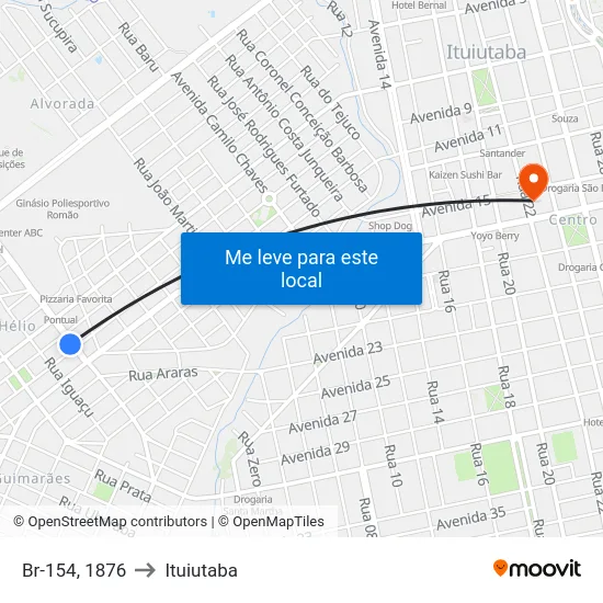 Br-154, 1876 to Ituiutaba map