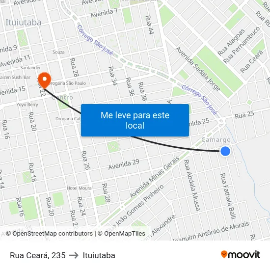 Rua Ceará, 235 to Ituiutaba map