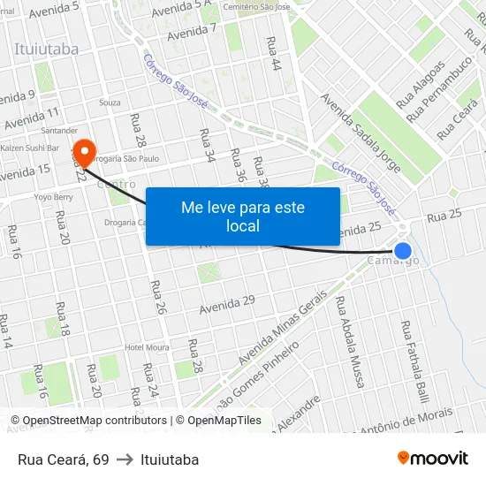 Rua Ceará, 69 to Ituiutaba map