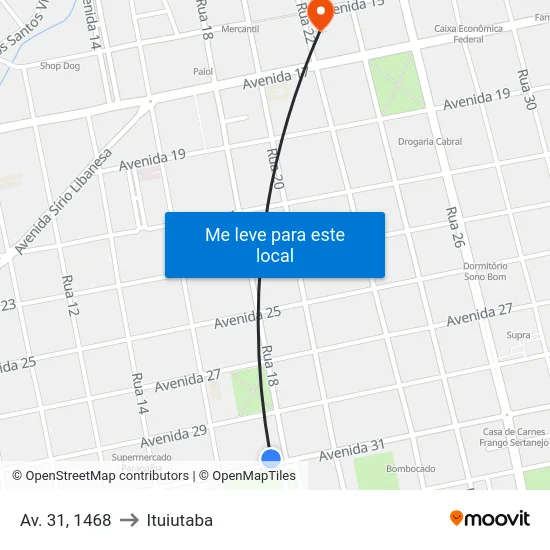 Av. 31, 1468 to Ituiutaba map
