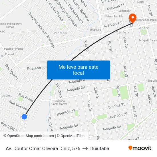 Av. Doutor Omar Oliveira Diniz, 576 to Ituiutaba map