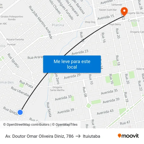 Av. Doutor Omar Oliveira Diniz, 786 to Ituiutaba map