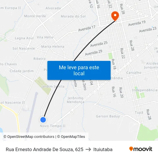 Rua Ernesto Andrade De Souza, 625 to Ituiutaba map