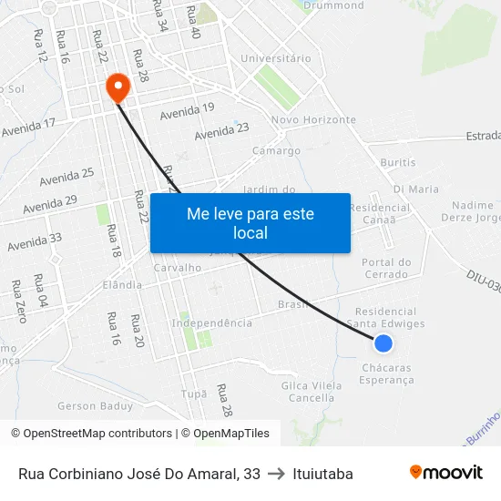 Rua Corbiniano José Do Amaral, 33 to Ituiutaba map