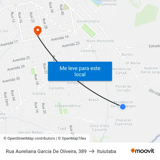 Rua Aureliana Garcia De Oliveira, 389 to Ituiutaba map