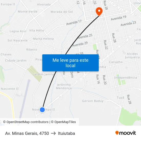 Av. Minas Gerais, 4750 to Ituiutaba map