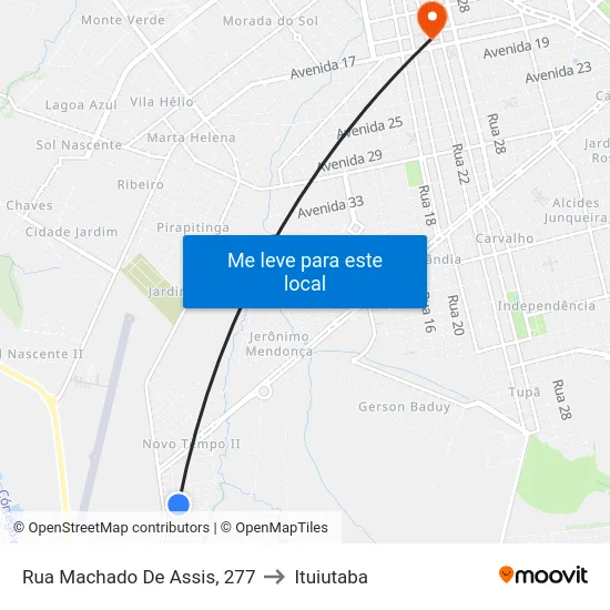 Rua Machado De Assis, 277 to Ituiutaba map