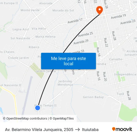 Av. Belarmino Vilela Junqueira, 2505 to Ituiutaba map
