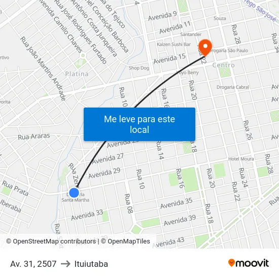 Av. 31, 2507 to Ituiutaba map