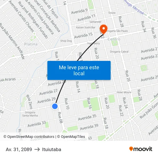 Av. 31, 2089 to Ituiutaba map