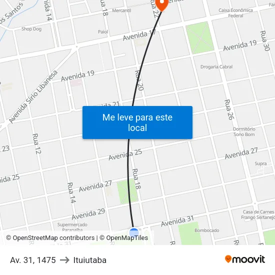 Av. 31, 1475 to Ituiutaba map