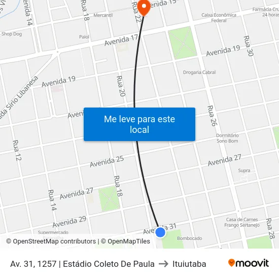 Av. 31, 1257 | Estádio Coleto De Paula to Ituiutaba map