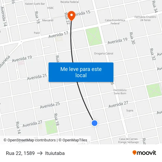 Rua 22, 1589 to Ituiutaba map