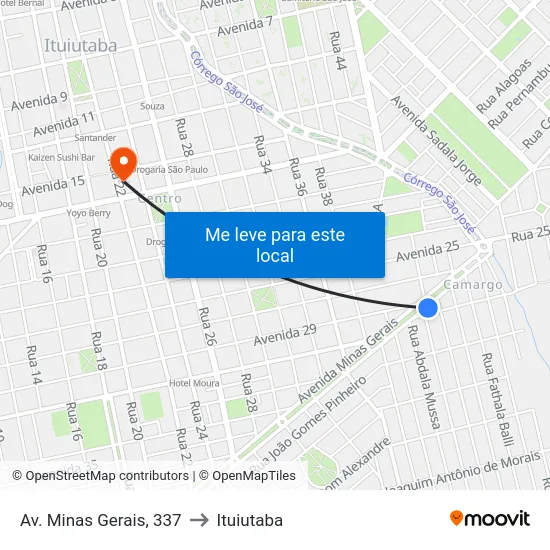 Av. Minas Gerais, 337 to Ituiutaba map