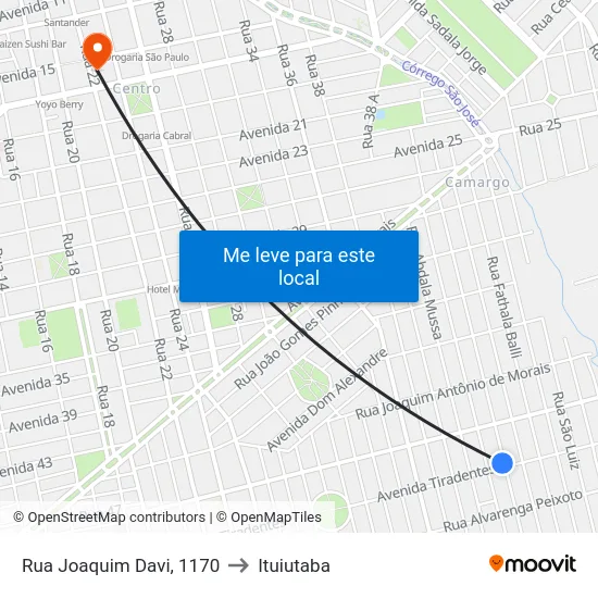 Rua Joaquim Davi, 1170 to Ituiutaba map
