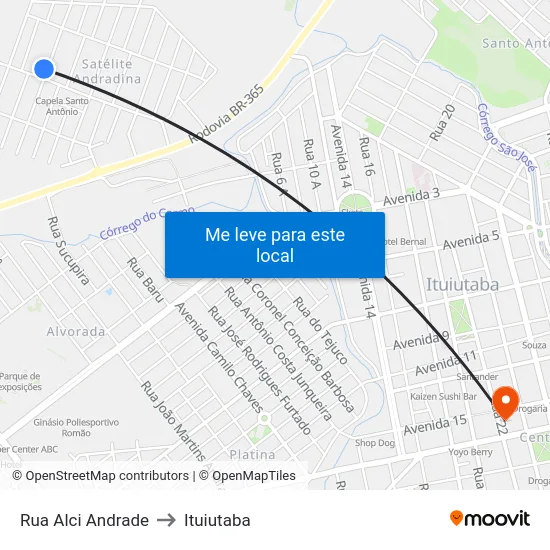 Rua Alci Andrade to Ituiutaba map
