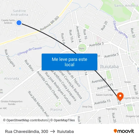 Rua Chaveslândia, 300 to Ituiutaba map