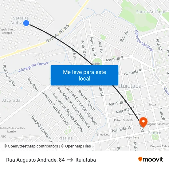Rua Augusto Andrade, 84 to Ituiutaba map
