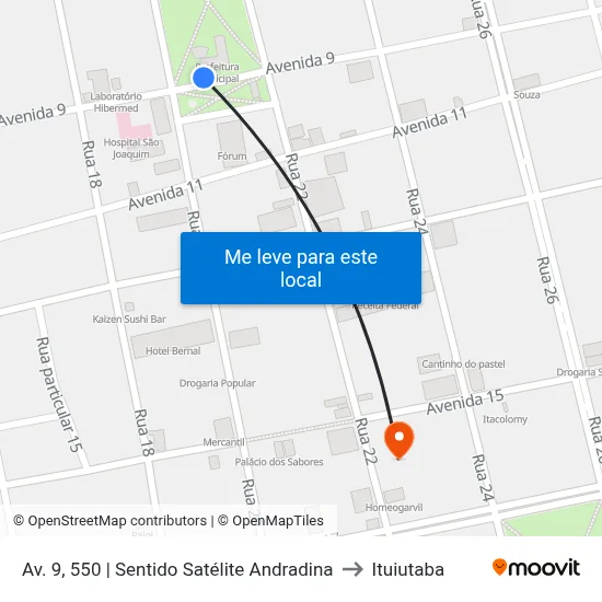 Av. 9, 550 | Sentido Satélite Andradina to Ituiutaba map