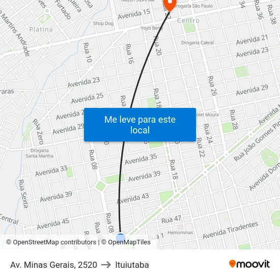 Av. Minas Gerais, 2520 to Ituiutaba map