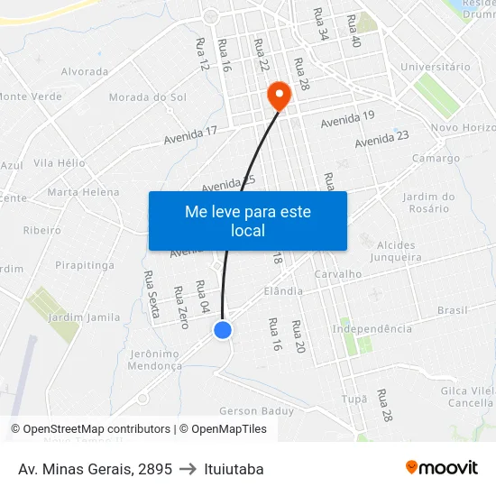 Av. Minas Gerais, 2895 to Ituiutaba map