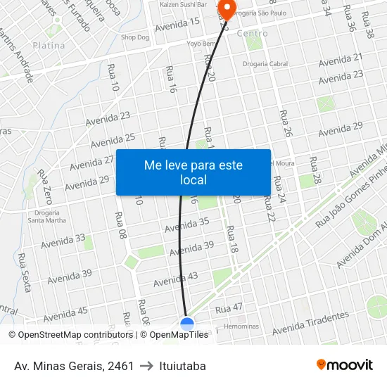 Av. Minas Gerais, 2461 to Ituiutaba map