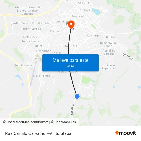 Rua Camilo Carvalho to Ituiutaba map
