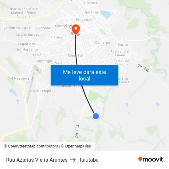 Rua Azarias Vieira Arantes to Ituiutaba map