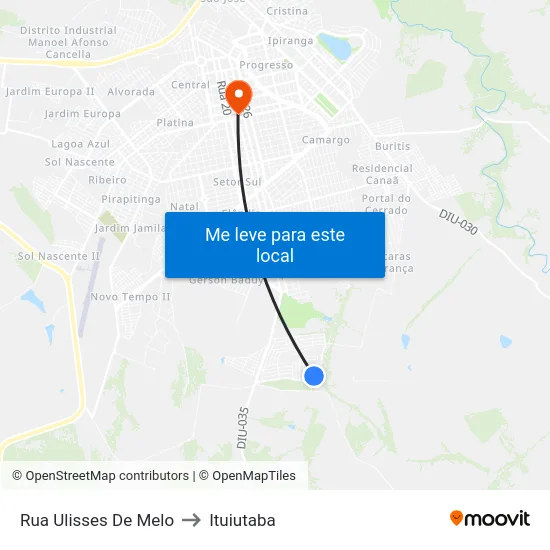 Rua Ulisses De Melo to Ituiutaba map