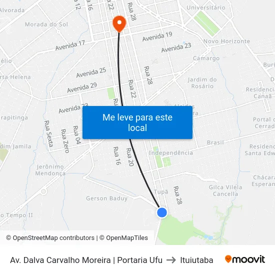 Av. Dalva Carvalho Moreira | Portaria Ufu to Ituiutaba map