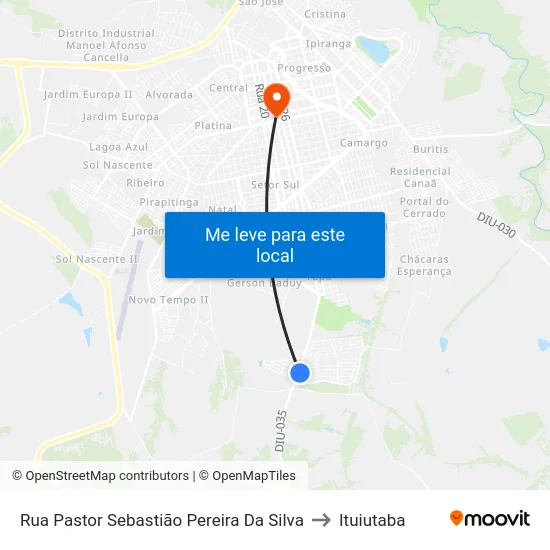 Rua Pastor Sebastião Pereira Da Silva to Ituiutaba map