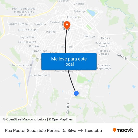 Rua Pastor Sebastião Pereira Da Silva to Ituiutaba map
