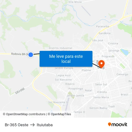 Br-365 Oeste to Ituiutaba map