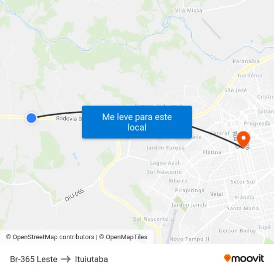 Br-365 Leste to Ituiutaba map