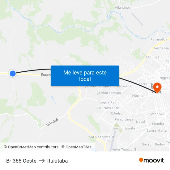 Br-365 Oeste to Ituiutaba map