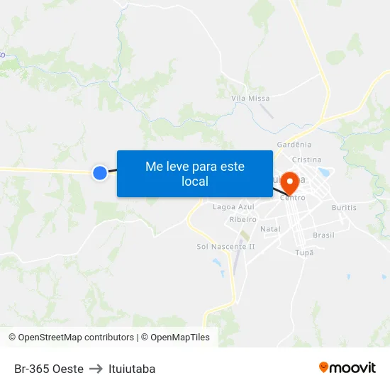 Br-365 Oeste to Ituiutaba map