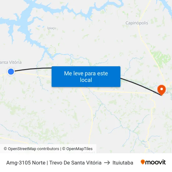 Amg-3105 Norte | Trevo De Santa Vitória to Ituiutaba map